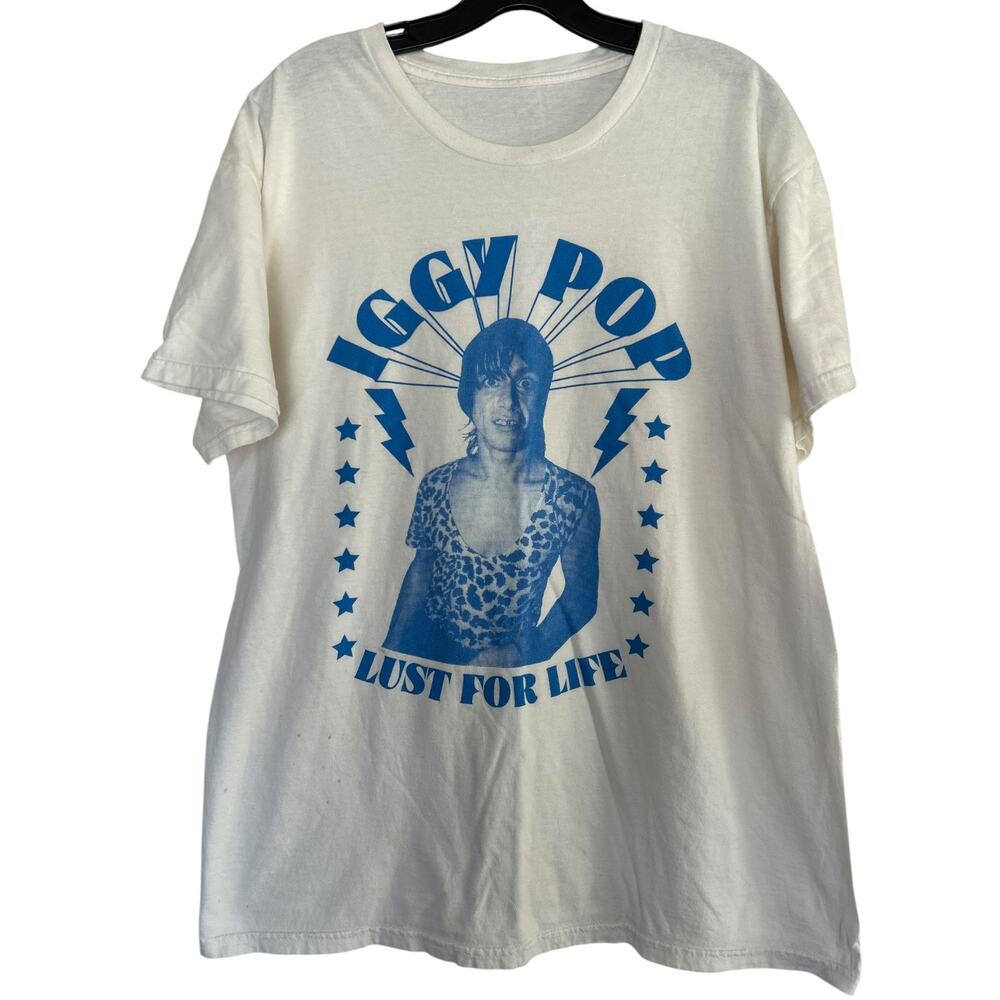 2013 Iggy Pop Lust for Life T-Shirt White Blue Punk Rock Tee Size